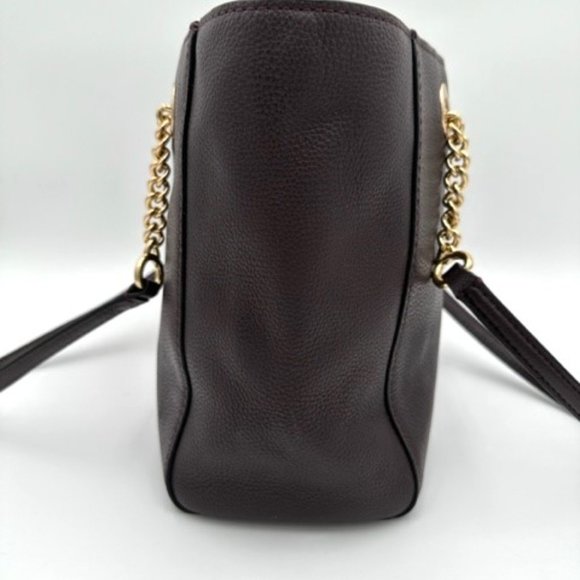 Coach Wine Pebble Leather with Gold Chain Strap, Turn Lock Tote, Gently Used - Picture 5 of 9